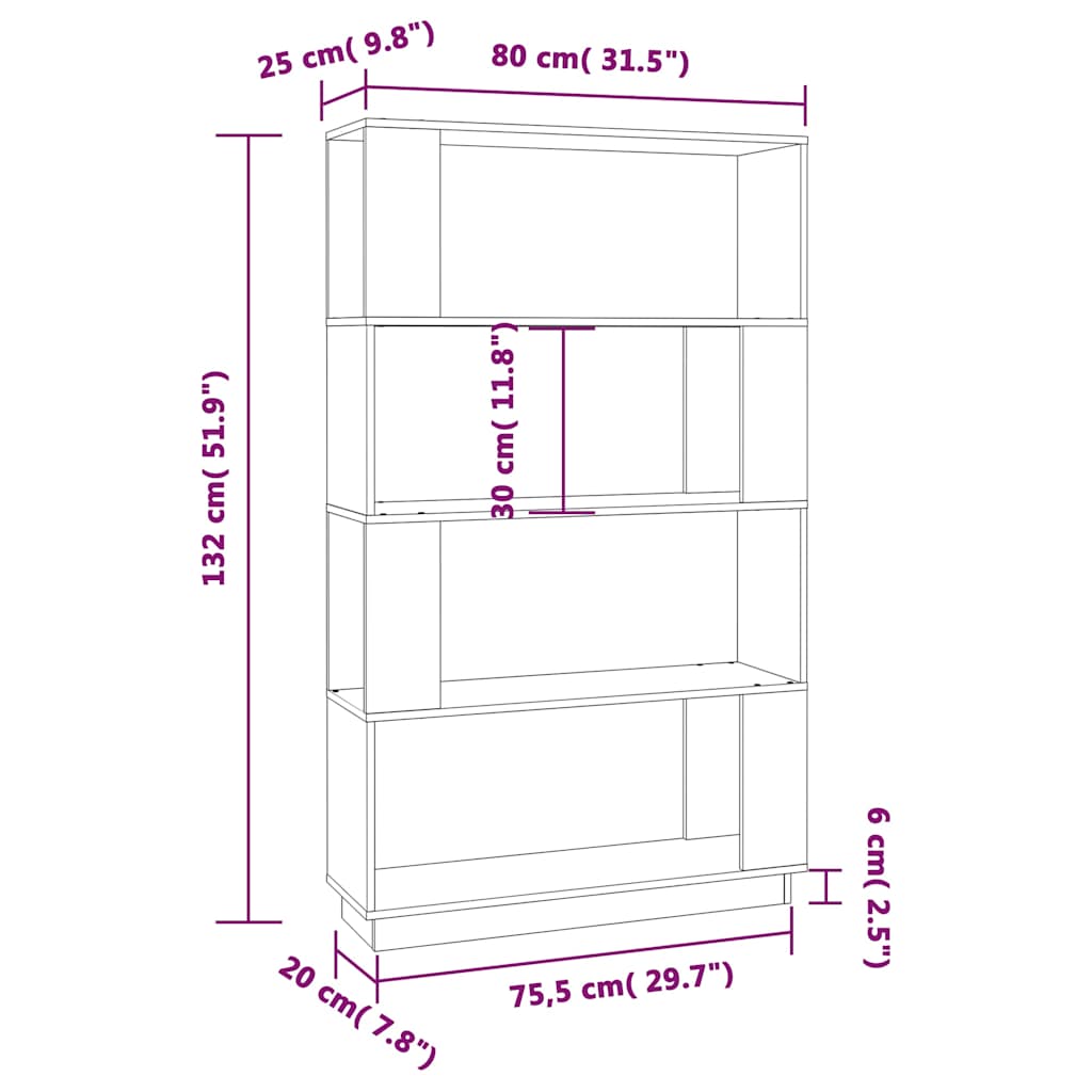 vidaXL Book Cabinet/Room Divider Black 80x25x132 cm Solid Wood Pine
