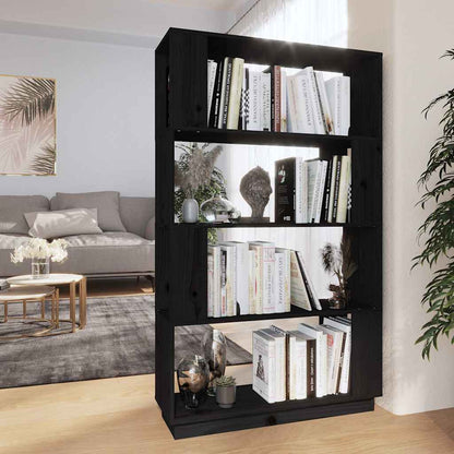 vidaXL Book Cabinet/Room Divider Black 80x25x132 cm Solid Wood Pine