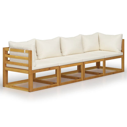 vidaXL Garden Sofa | Cream | Solid Acacia wood, Polyester | 4-seater | Modular