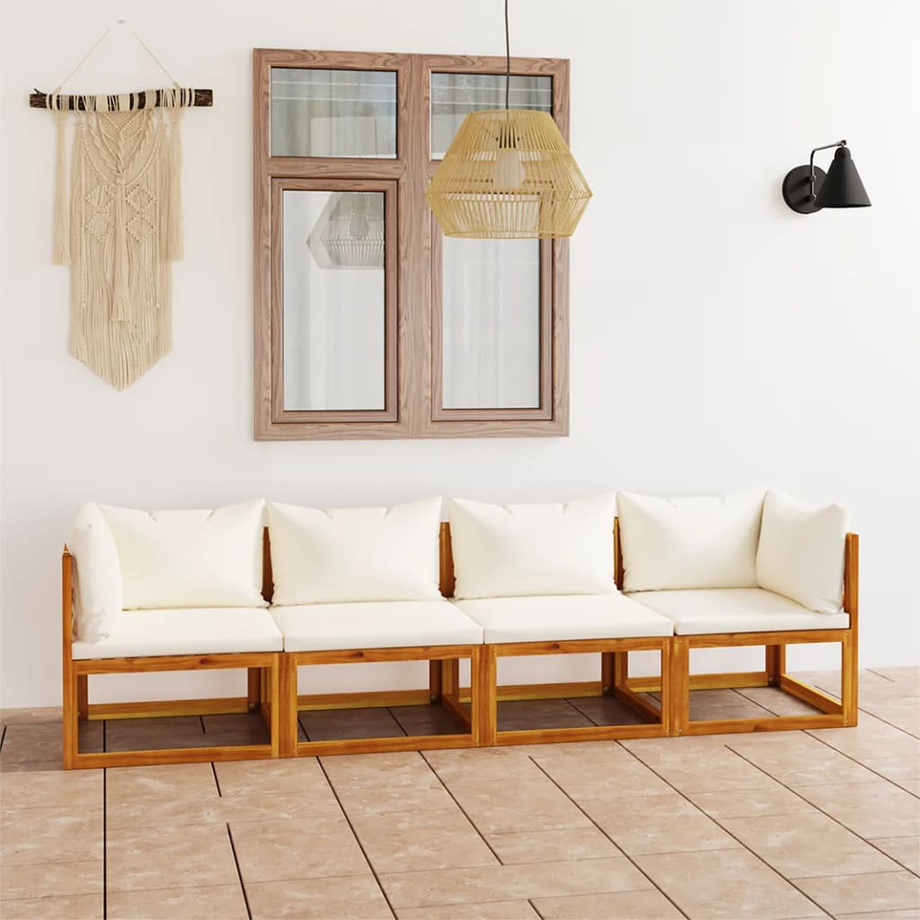 vidaXL Garden Sofa | Cream | Solid Acacia wood, Polyester | 4-seater | Modular