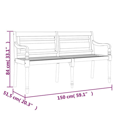 vidaXL Batavia Bench | Teak Brown | Solid Teak Wood | 150 cm