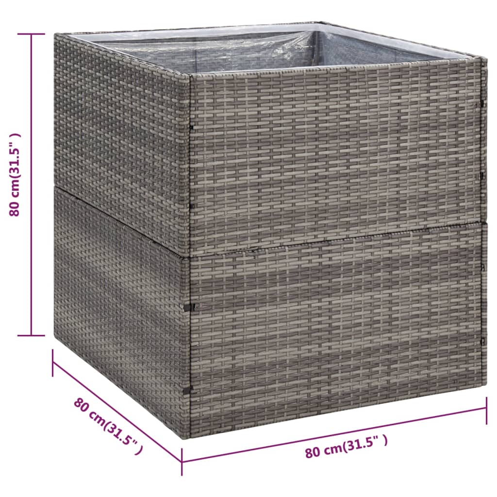 vidaXL Garden Planter Grey 80x80x80 cm Poly Rattan