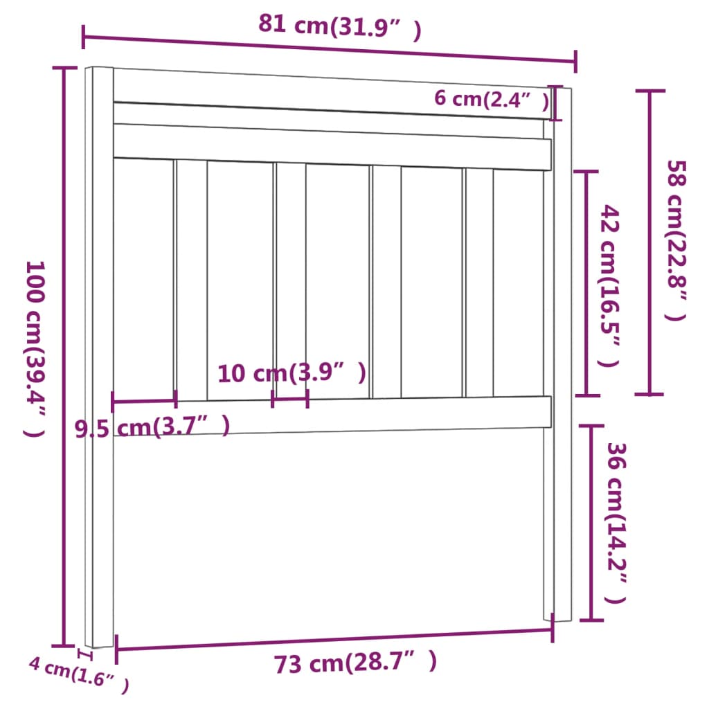 814071 vidaXL Bed Headboard Grey 81x4x100 cm Solid Wood Pine