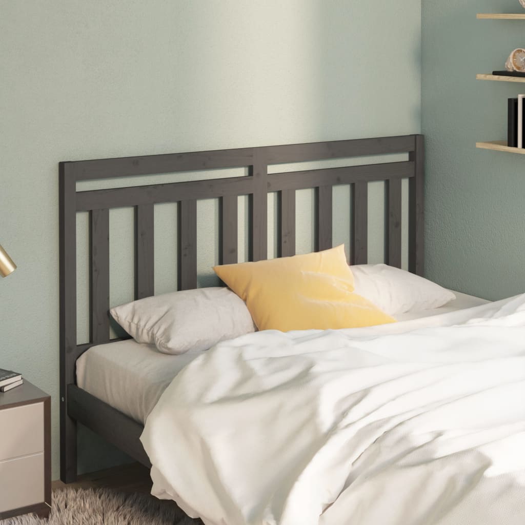 814086 vidaXL Bed Headboard Grey 126x4x100 cm Solid Wood Pine