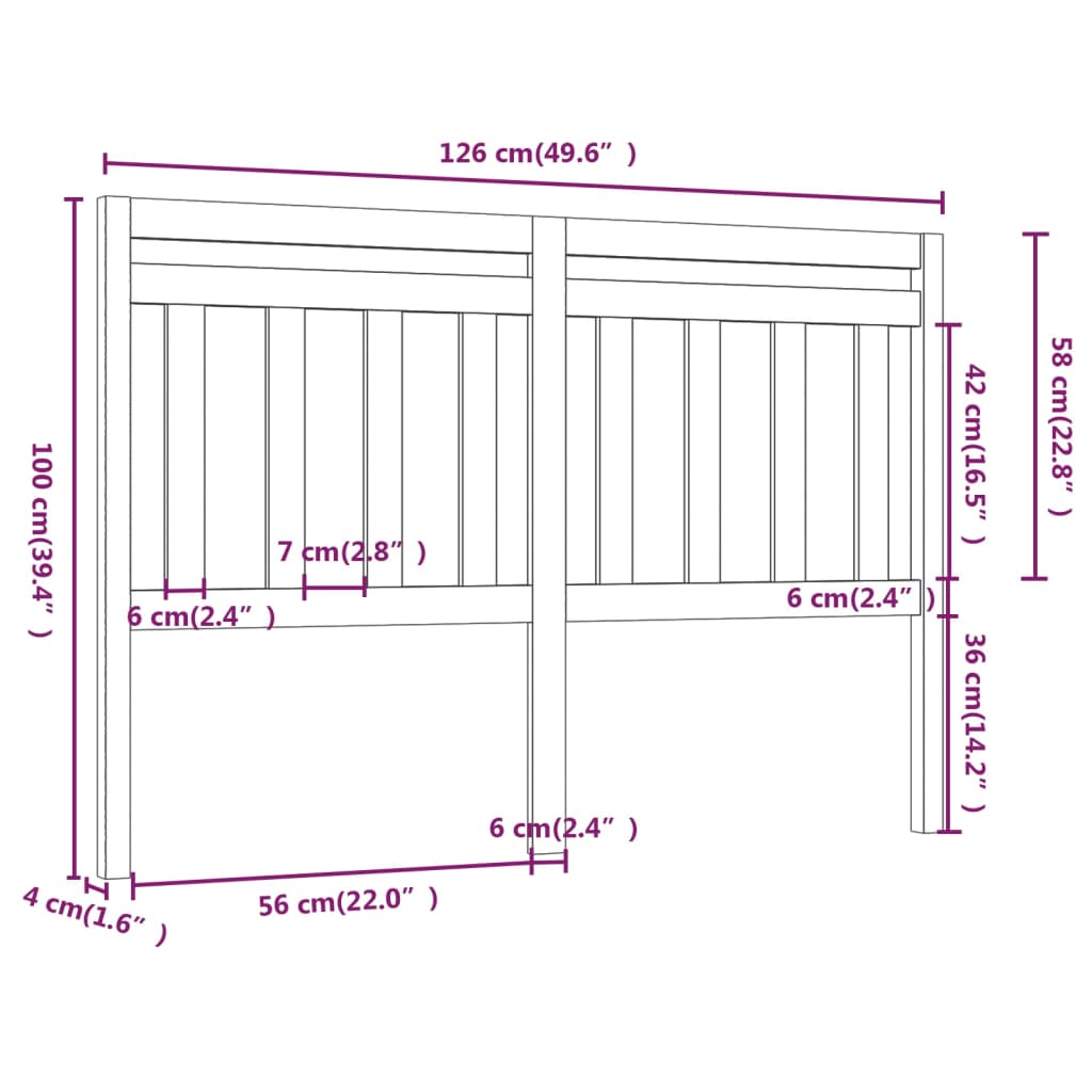 814088 vidaXL Bed Headboard Black 126x4x100 cm Solid Wood Pine