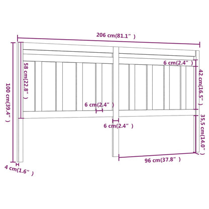 814116 vidaXL Bed Headboard Grey 206x4x100 cm Solid Wood Pine