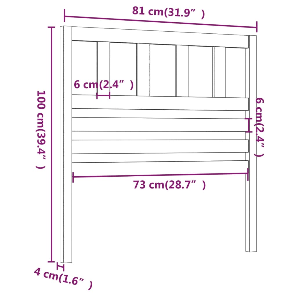 vidaXL Bed Headboard | Black | Solid pine wood | Standard | Durable