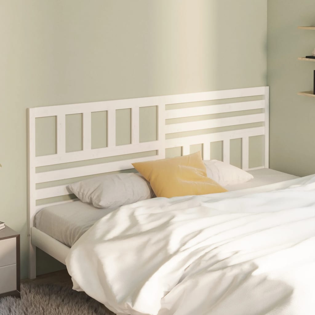 vidaXL Bed Headboard | White | Solid Pine Wood | Large | Decorative Inlays