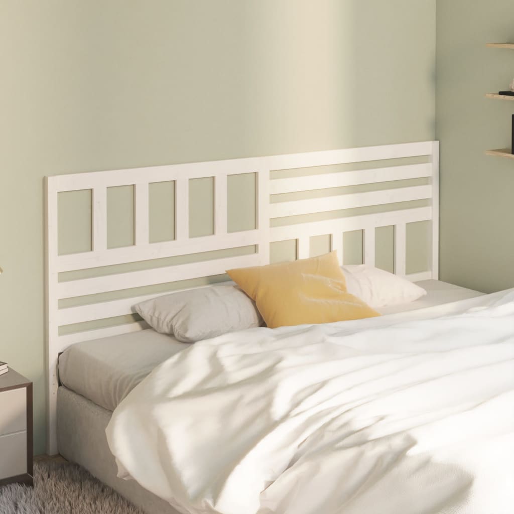 vidaXL Bed Headboard | White | Solid Pine Wood | Large | Decorative Inlays