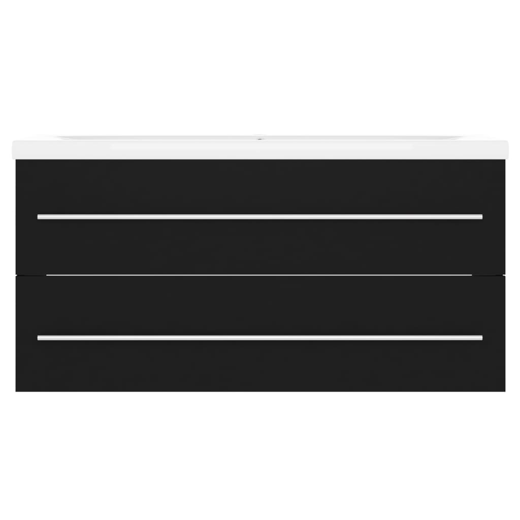vidaXL Sink Cabinet with Built-in Basin Black Engineered Wood
