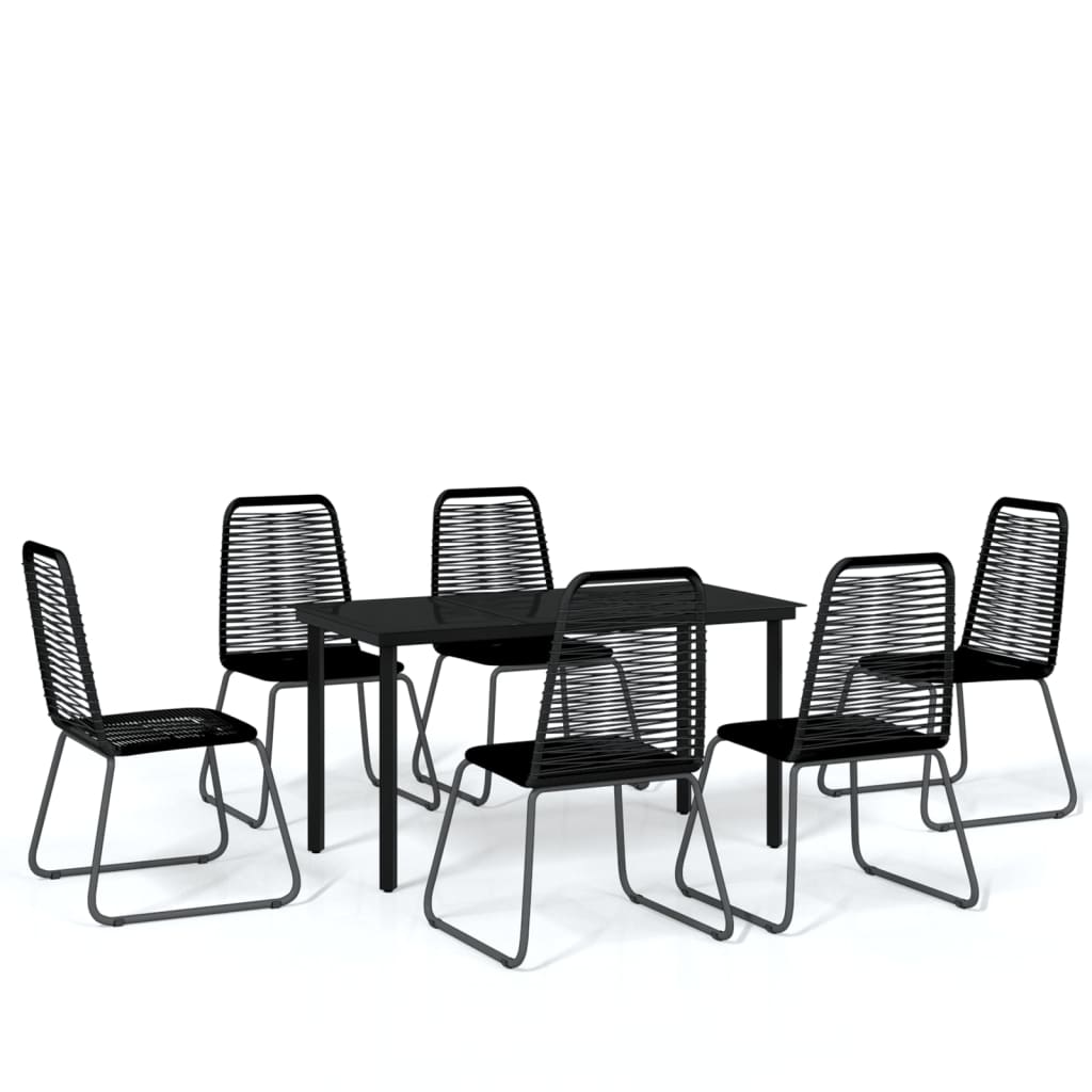 vidaXL Garden Dining Set | Black | Powder-coated steel, glass, PE rattan | Large