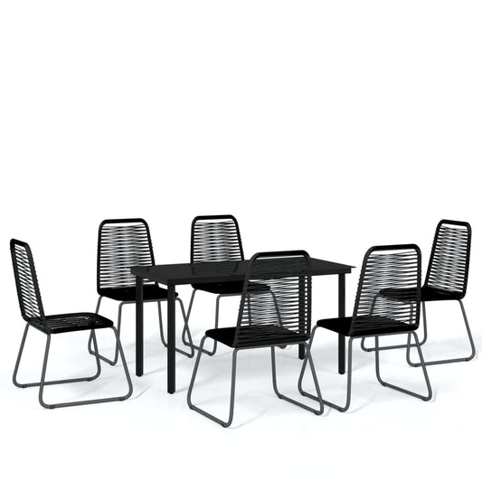 vidaXL Garden Dining Set | Black | Powder-coated steel, glass, PE rattan | Large