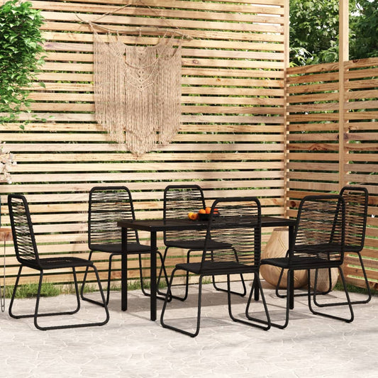 vidaXL Garden Dining Set | Black | Powder-coated steel, glass, PE rattan | Large