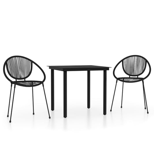 vidaXL Dining Set | Black | Powder-coated steel, glass, PVC rattan | Medium