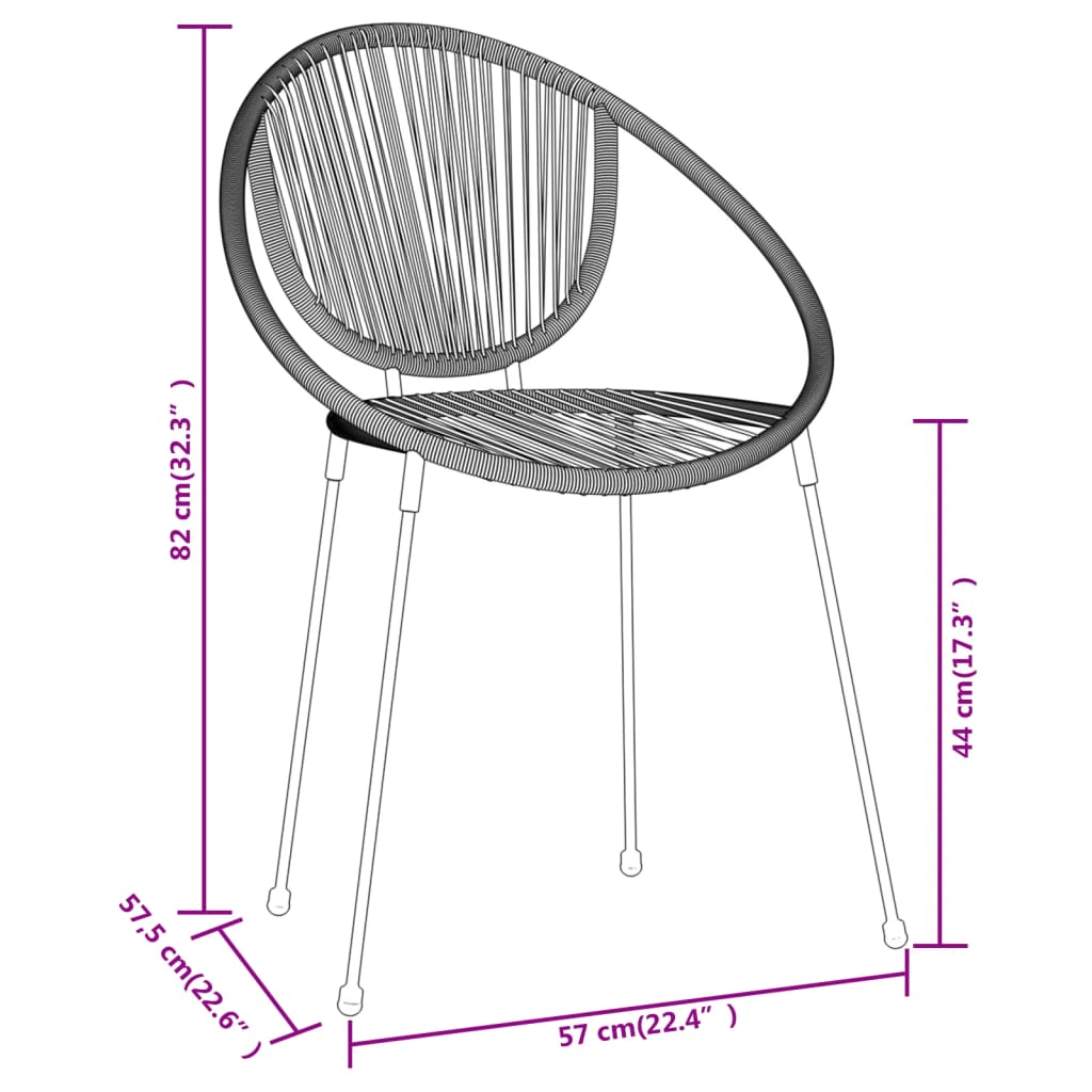 vidaXL Dining Set | Black | Powder-coated steel, glass, PVC rattan | Medium