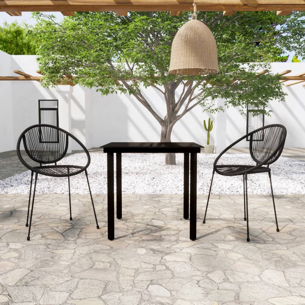 vidaXL Dining Set | Black | Powder-coated steel, glass, PVC rattan | Medium