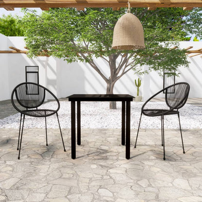 vidaXL Dining Set | Black | Powder-coated steel, glass, PVC rattan | Medium