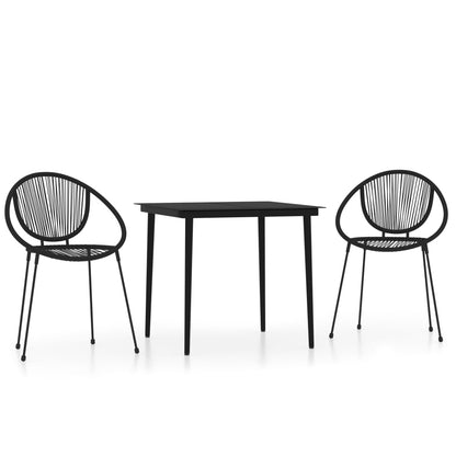 vidaXL Dining Set | Black | Powder-coated steel, glass, PVC rattan | Stackable