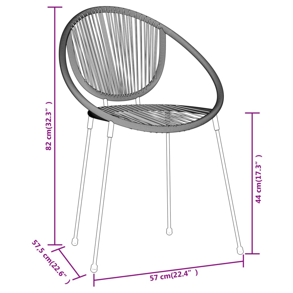 vidaXL Dining Set | Black | Powder-coated steel, glass, PVC rattan | Stackable