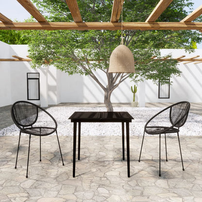 vidaXL Dining Set | Black | Powder-coated steel, glass, PVC rattan | Stackable