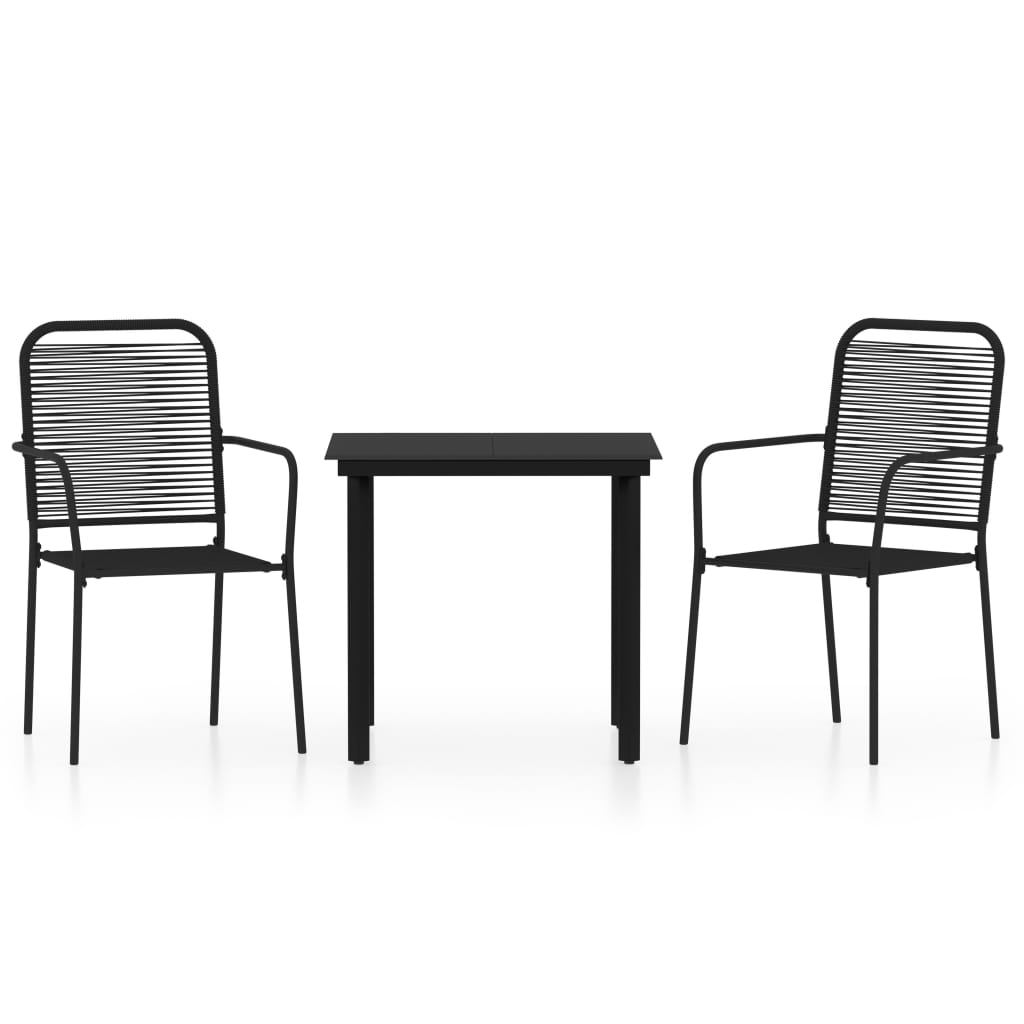vidaXL Dining Set | Black | Powder-coated steel, glass, cotton rope | Durable