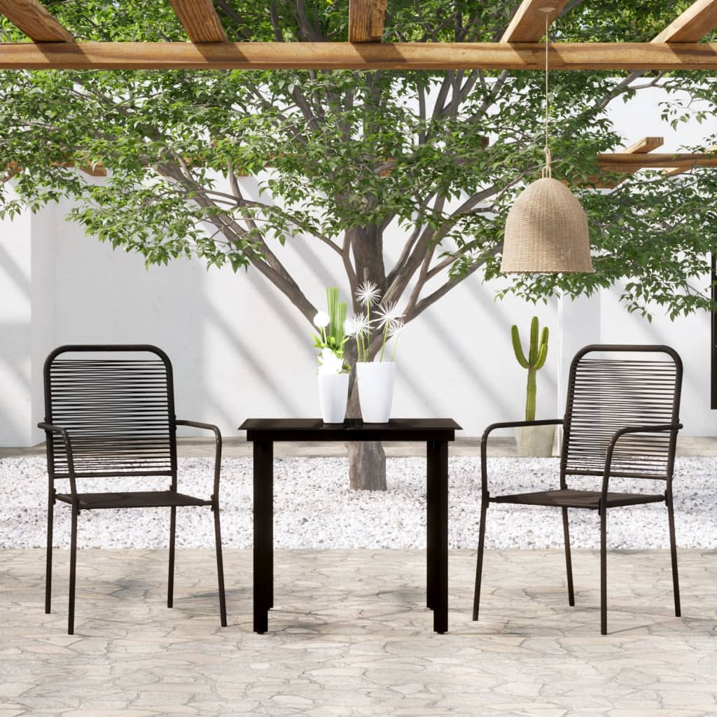 vidaXL Dining Set | Black | Powder-coated steel, glass, cotton rope | Durable