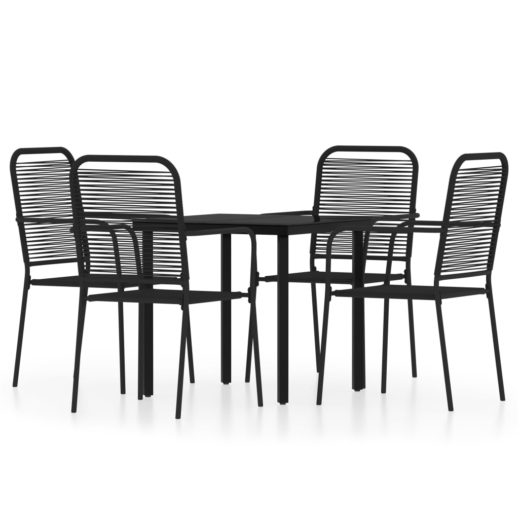 vidaXL Dining Set | Black | Powder-coated steel, glass, cotton rope | Medium
