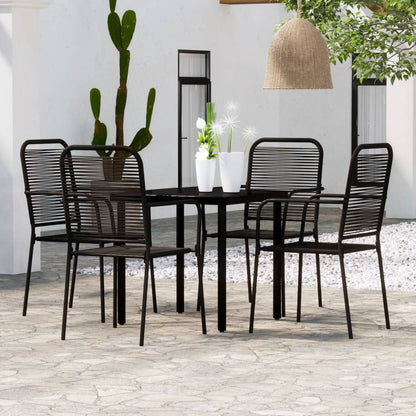 vidaXL Dining Set | Black | Powder-coated steel, glass, cotton rope | Medium