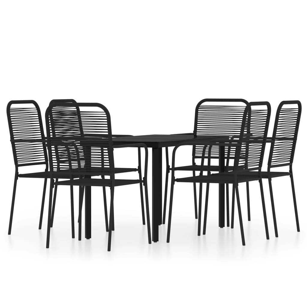 vidaXL Dining Set | Black | Powder-coated steel, glass, cotton rope | Medium