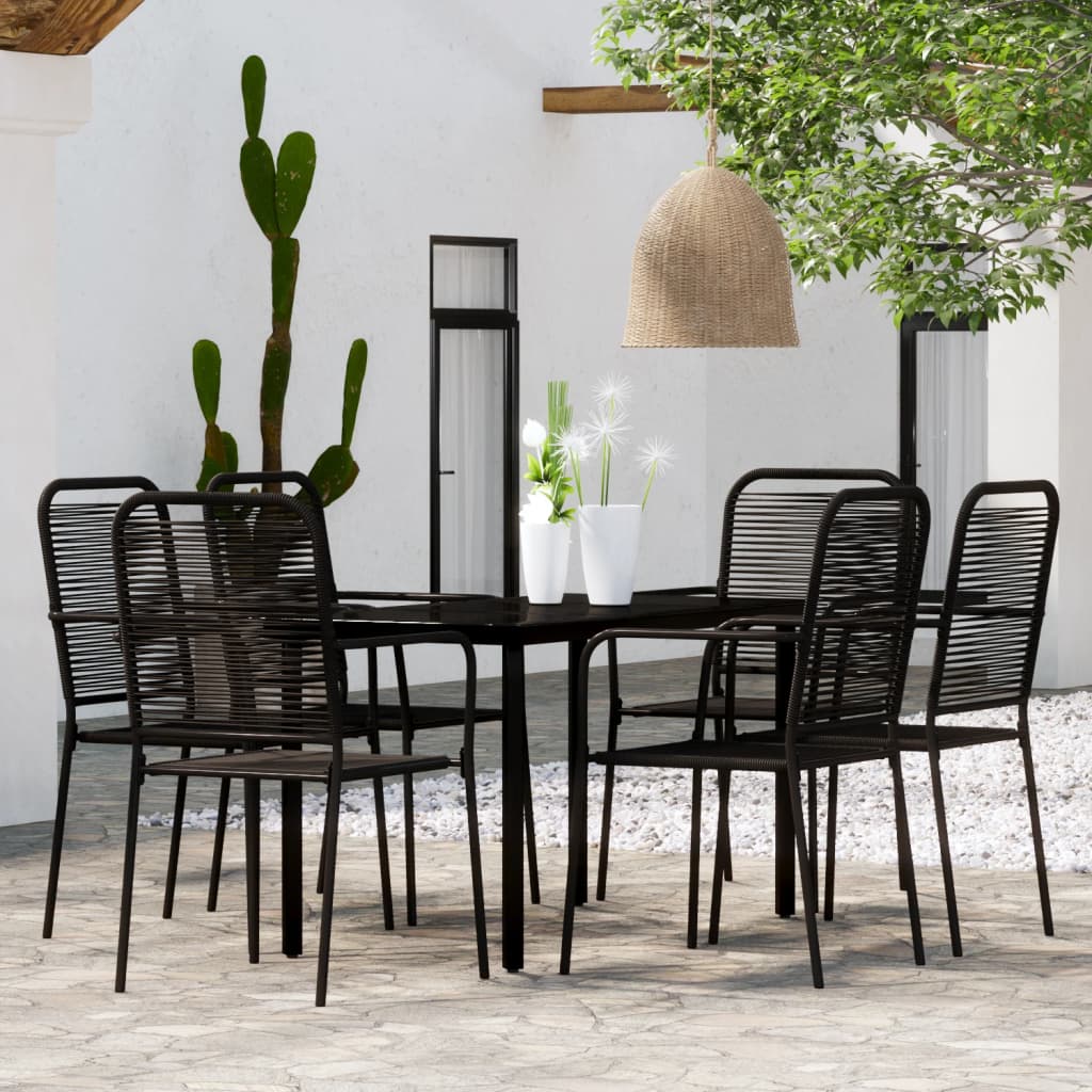 vidaXL Dining Set | Black | Powder-coated steel, glass, cotton rope | Medium
