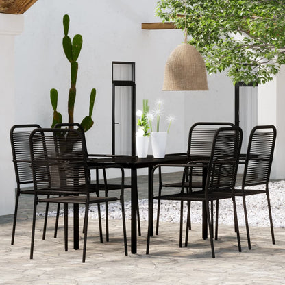 vidaXL Dining Set | Black | Powder-coated steel, glass, cotton rope | Medium
