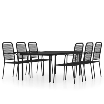vidaXL Dining Set | Black | Powder-coated steel, tempered glass, cotton rope