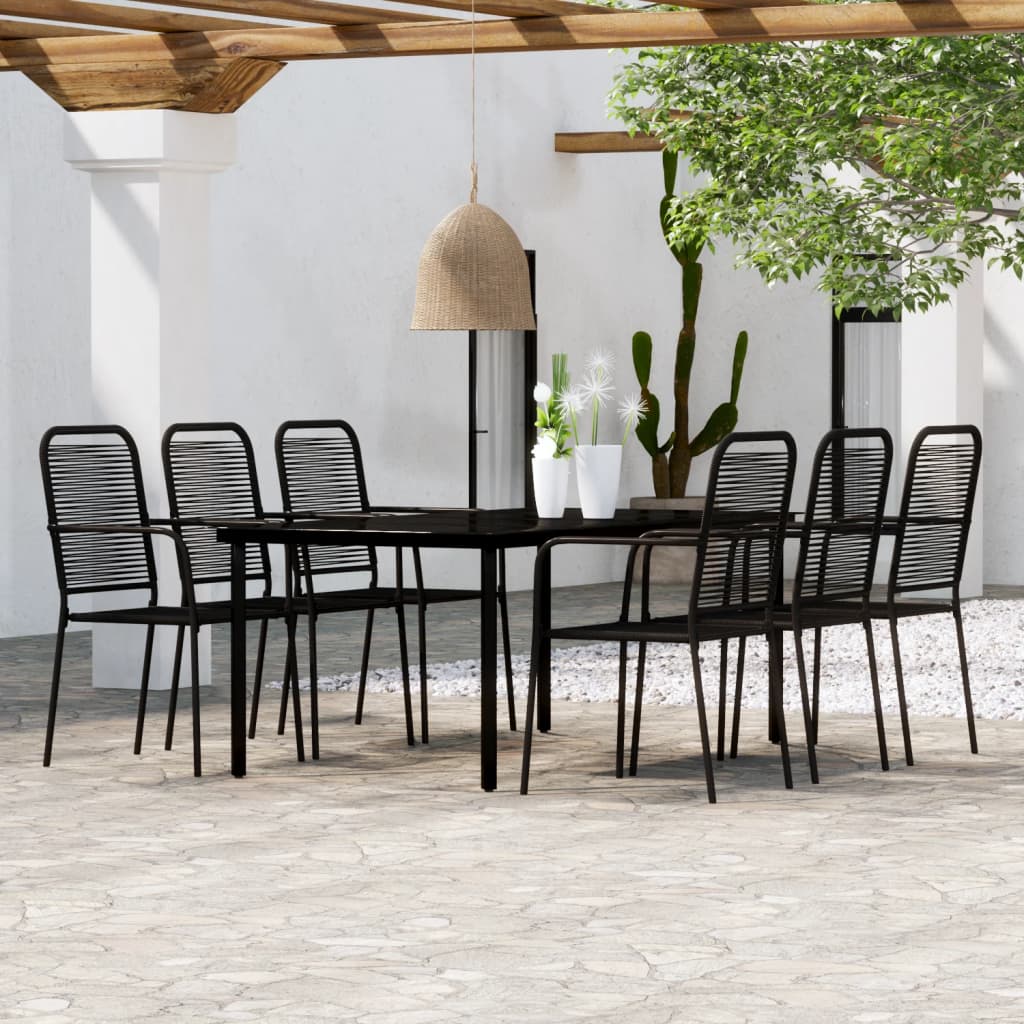 vidaXL Dining Set | Black | Powder-coated steel, tempered glass, cotton rope