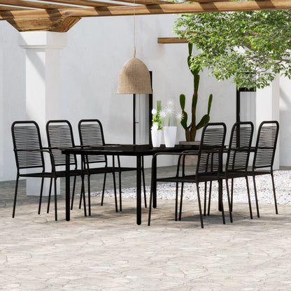 vidaXL Dining Set | Black | Powder-coated steel, tempered glass, cotton rope