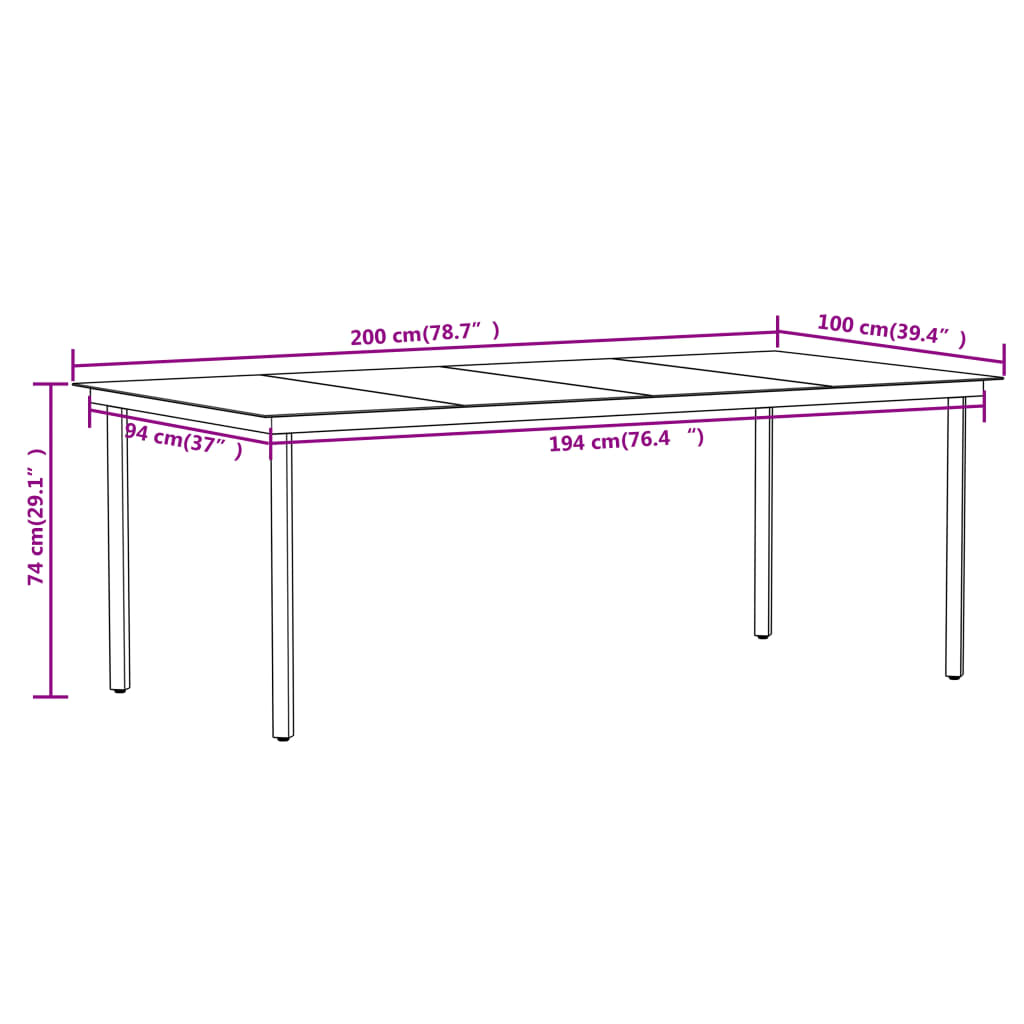 vidaXL Dining Set | Black | Powder-coated steel, glass, cotton rope | Large