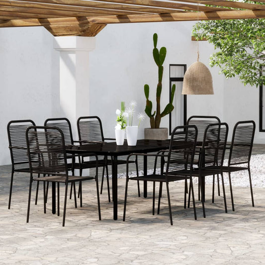 vidaXL Dining Set | Black | Powder-coated steel, glass, cotton rope | Large