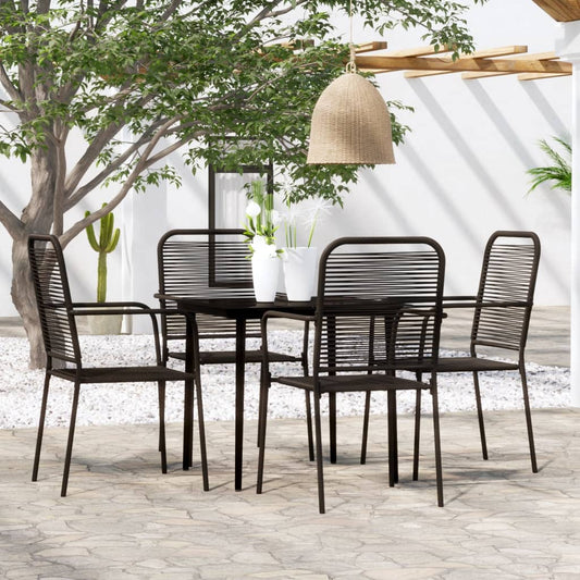 vidaXL Dining Set | Black | Powder-coated steel, glass, cotton rope | Standard