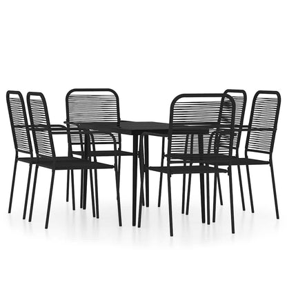 vidaXL Dining Set | Black | Powder-coated steel, cotton rope, tempered glass
