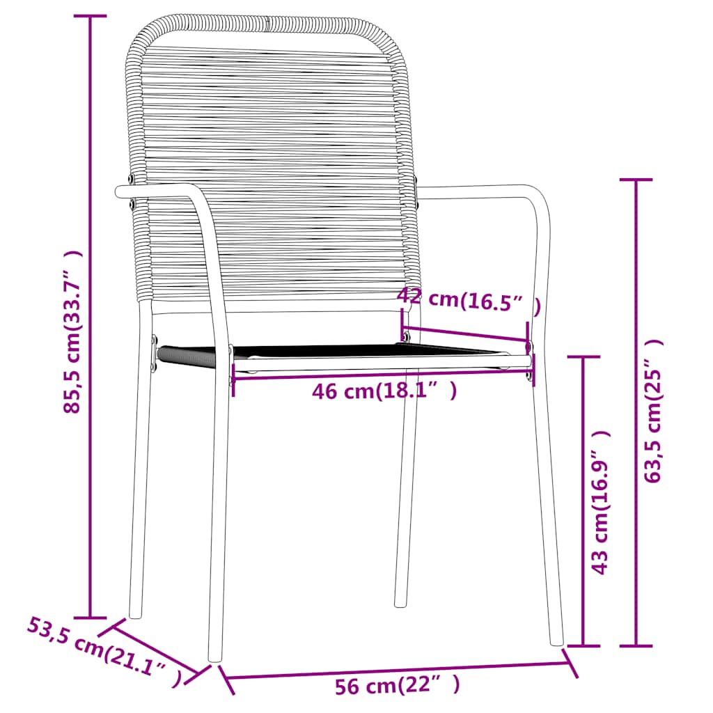 vidaXL Dining Set | Black | Powder-coated steel, cotton rope, tempered glass