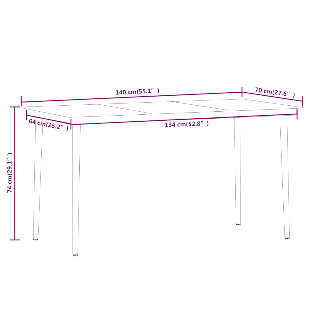 vidaXL Dining Set | Black | Powder-coated steel, cotton rope, tempered glass