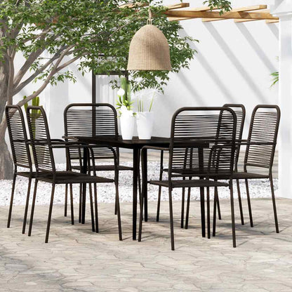 vidaXL Dining Set | Black | Powder-coated steel, cotton rope, tempered glass