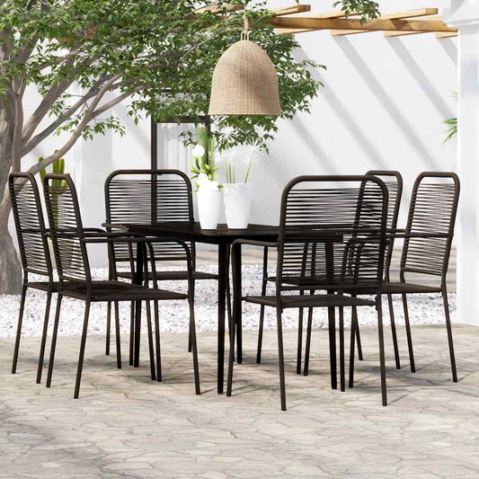 vidaXL Dining Set | Black | Powder-coated steel, cotton rope, tempered glass