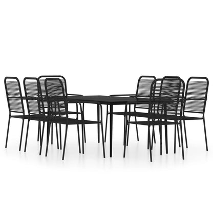vidaXL Dining Set | Black | Powder-Coated Steel, Glass, Cotton Rope | One Size