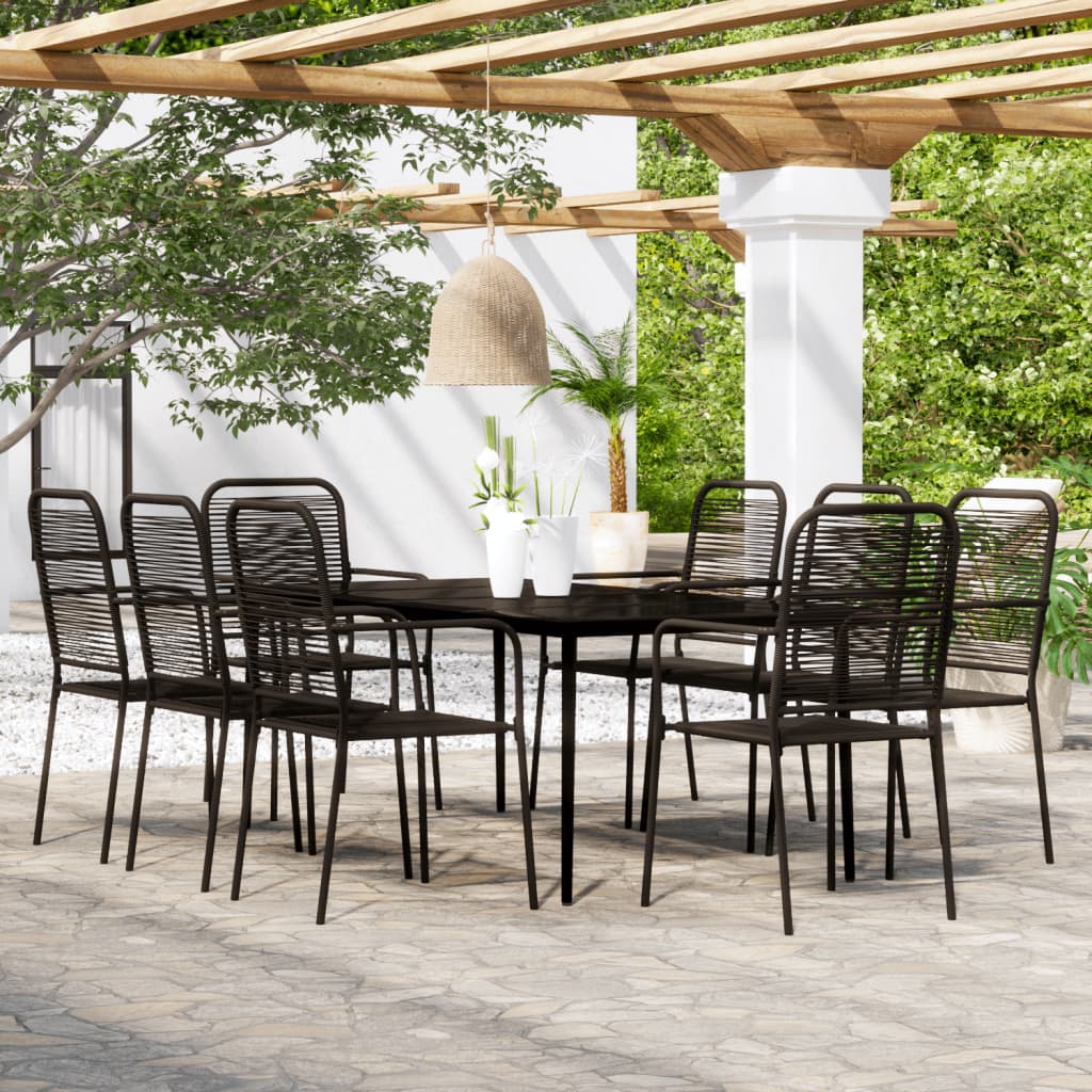 vidaXL Dining Set | Black | Powder-Coated Steel, Glass, Cotton Rope | One Size
