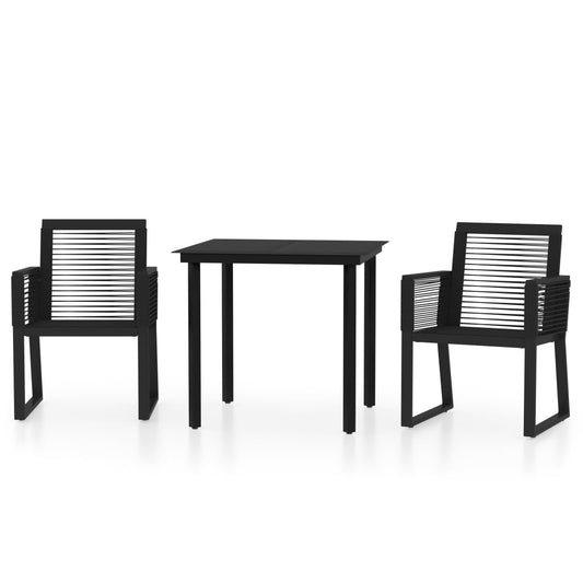 vidaXL Dining Set | Black | Powder-Coated Steel, Glass, PVC Rattan | Medium