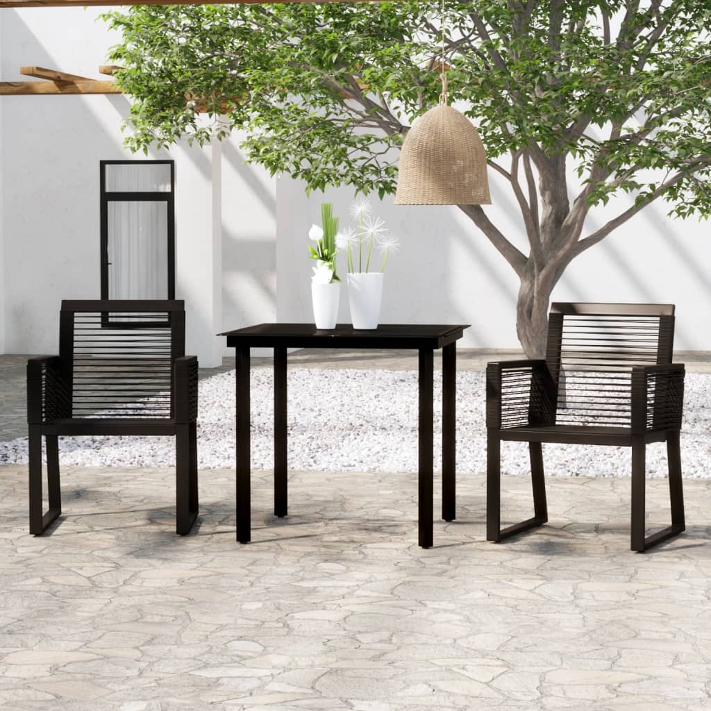 vidaXL Dining Set | Black | Powder-Coated Steel, Glass, PVC Rattan | Medium