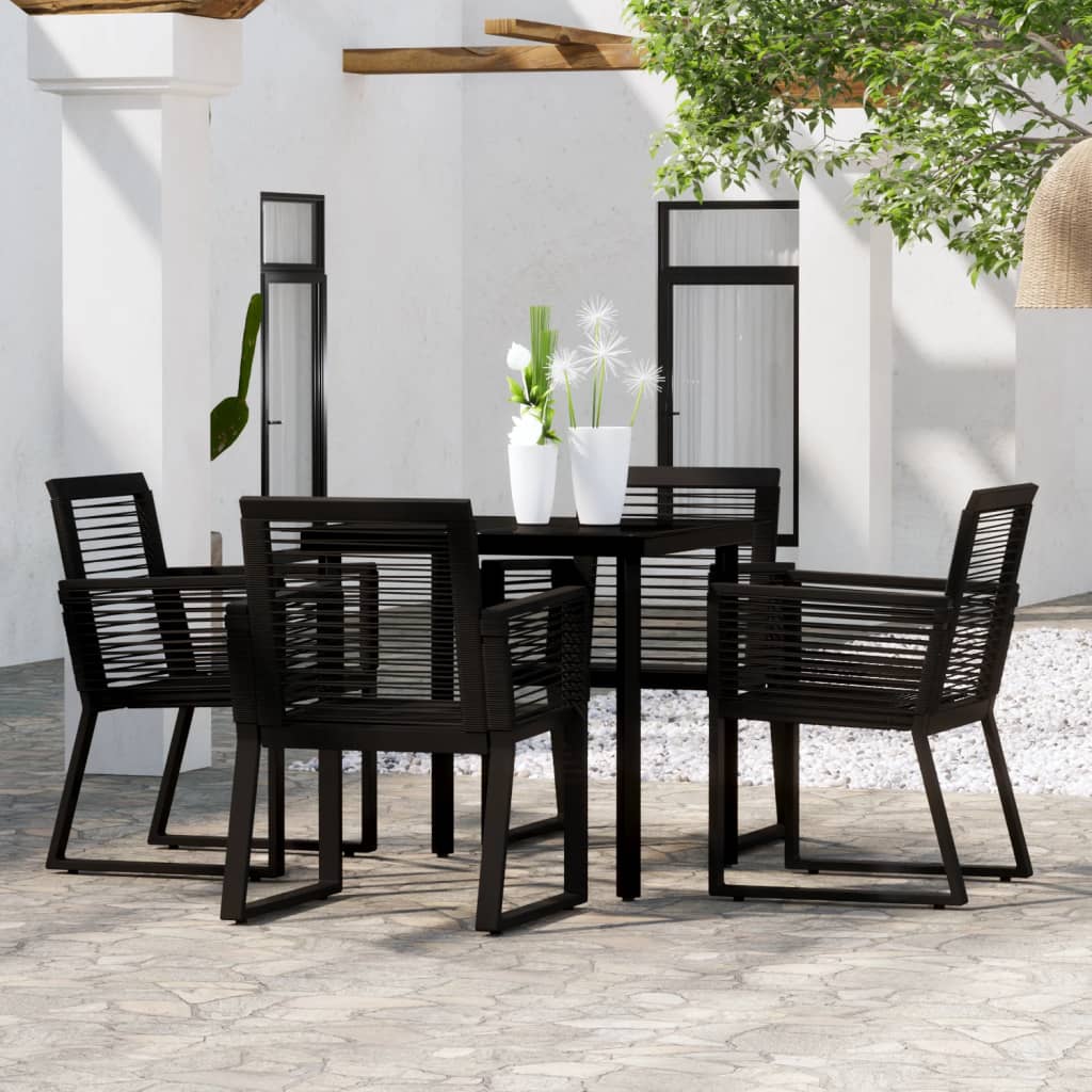 vidaXL Dining Set | Black | PVC rattan, powder-coated steel, glass | Standard