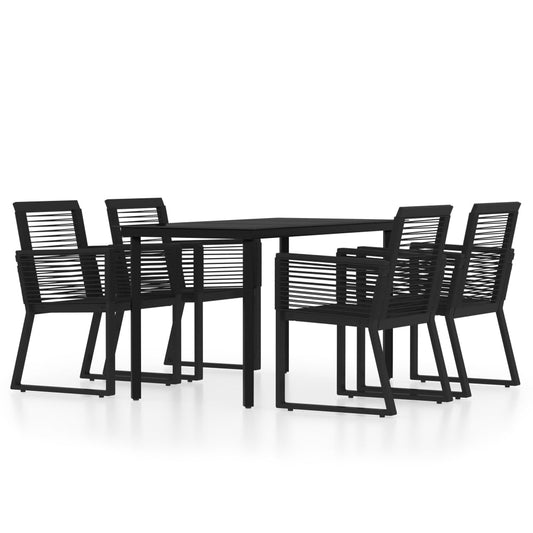 vidaXL Dining Set | Black | Powder-coated steel, glass, PVC rattan | Medium