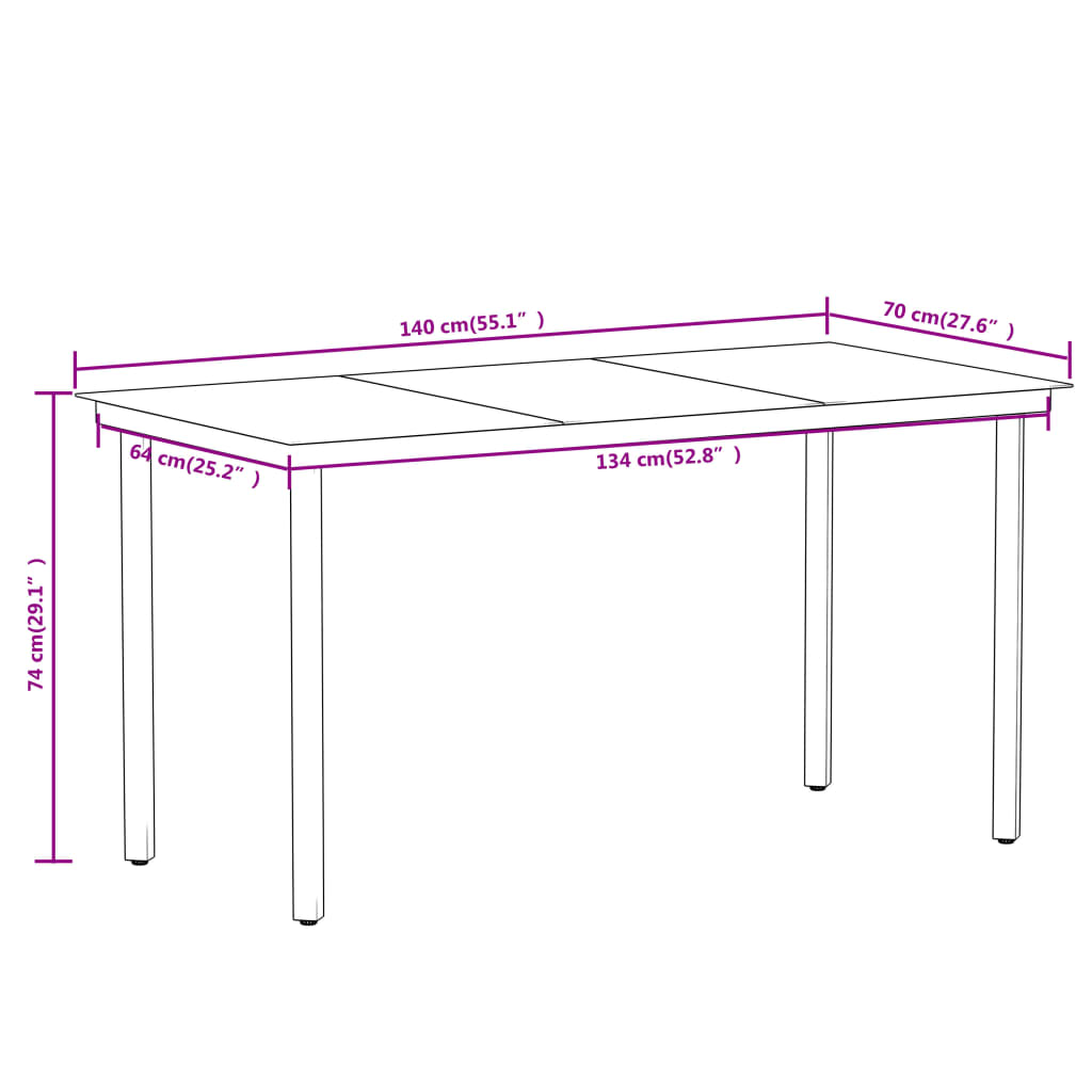 vidaXL Dining Set | Black | Powder-coated steel, glass, PVC rattan | Medium