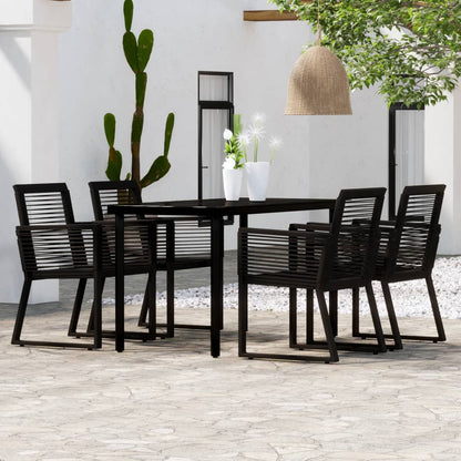 vidaXL Dining Set | Black | Powder-coated steel, glass, PVC rattan | Medium